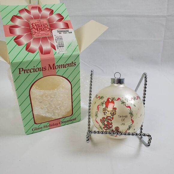 1994 Precious Moments Tidings of Joy Glass Ornament w/ Box Enesco Holiday Bow - Picture 1 of 5